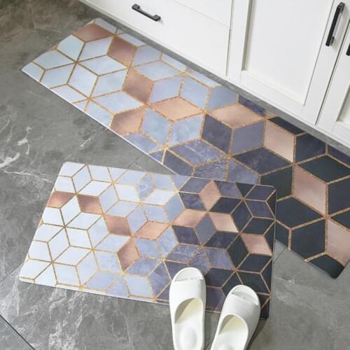 Geometric PVC Kitchen Carpet Waterproof Kitchen Mat Oilproof Wear-Resistant Doormat Non-Slip Floor Mat Bath Modern Kitchen Rug