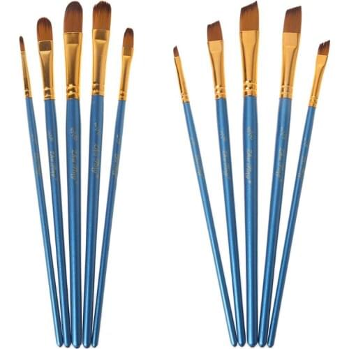 H05B 5Pcs Artist Paint Brush Set Nylon Bristles Hair Watercolor Acrylic Oil Painting Round Slant Pen Tip Wood Handle Drawing Art
