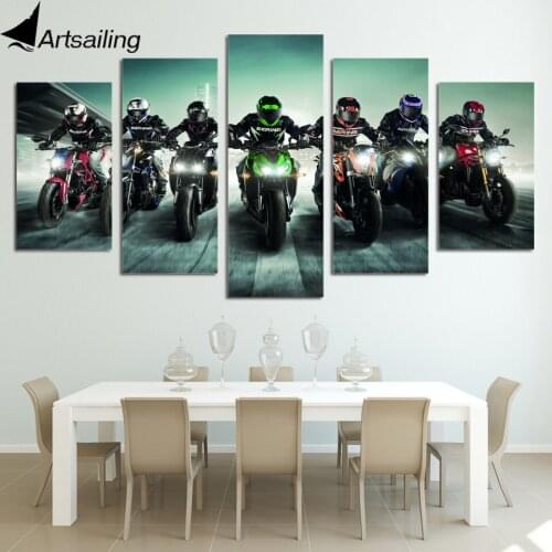 5 panel HD Printed Motorcycle Motorsport 5ps picture painting wall art childrens room decor poster canvas Free shipping/up-1036