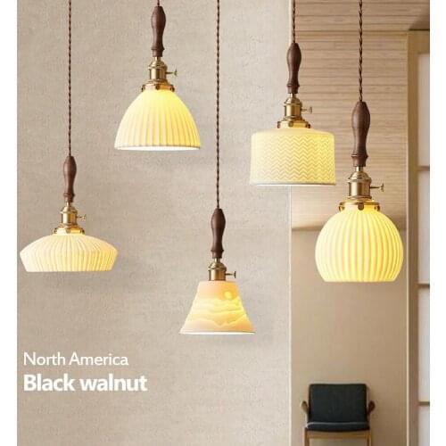 Nordic Colourful Ceramic Pendant Lamp Porcelain Copper Suspension Light Hotel Gallery Cafe Living Room Bedroom Handmade Lighting