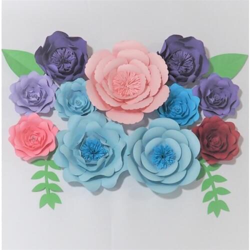 2018 Assembled 11 Giant Paper Flowers 4 Leaves Wedding Backdrop Baby Nursery Baby Shower Bridal Shower Event Deco Mix Sizes
