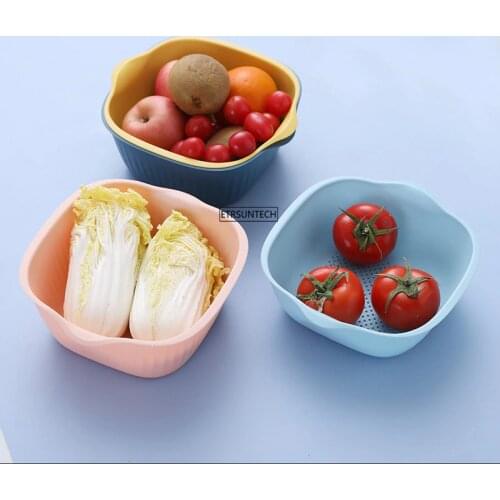 50pcs Kitchen Drain Basket Bowl Rice Washing Colander Baskets Kitchen Strainer Noodles Vegetables Fruit Double Basket