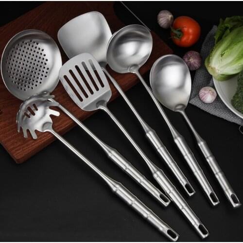 6Pcs/Set Utensils Kitchen Wok Spatula Iron and Ladle Tool Set Spatula For Wok Stainless Steel Wok Spatula Kitchen Bar Tool