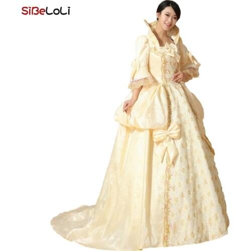 Upscale Christmas Champagne Dresses 18th Century Historical Masquerade Costume Rococo Queen Elizabeth Gown