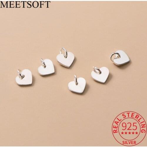 MEETSOFT Classic 925 Sterling Silver 5pcs/lot mini 4mm Heart Charms Special of DIY Handmade Fine Jewelry Necklace Accessory