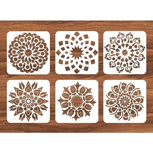 Reusable Mandala Floor Stencil Set of 6 Painting Stencil, Wall Painting Template Floor Wall Tile Fabric Wood Stencils DIY Decor