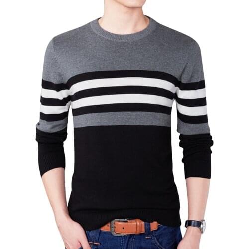 Men New Arrival Casual Pullover Men Autumn 100% Cotton Round Neck Striped Quality Knitted Brand Male Sweaters Plus Size