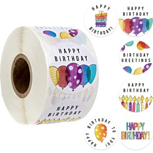 500Pcs/Roll 6 Styles Happy Birthday Round Stickers Party Gift Packaging Seal Labels for Kids Gift Classic Toy Decoration Sticker