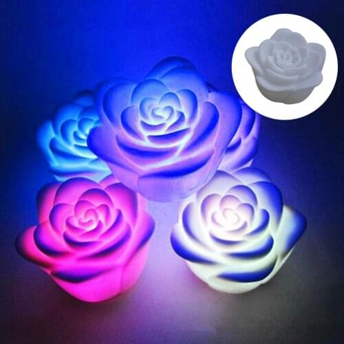 Night Light Waterproof Floating Rose Flower Color Changing AG13 LED Night Light Home Party Decor 6x6cm