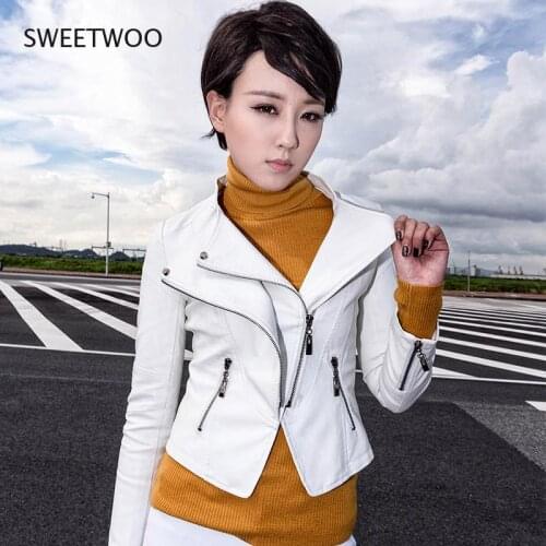 2021 New Womens Autumn and Winter Leather Jacket Leather Jacket Large Size Jacket Motorcycle Suit Slim White Leather Jacket