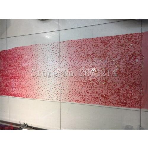 New arrival french net lace fabric BZL-82718 with glued glitter sequins lace african tulle lace fabric in red color