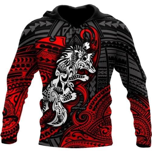 New style Polynesian Wolf Tattoo autumn winter Sweatshirt 3D print Unisex casual Zip Hoodie Hoodie