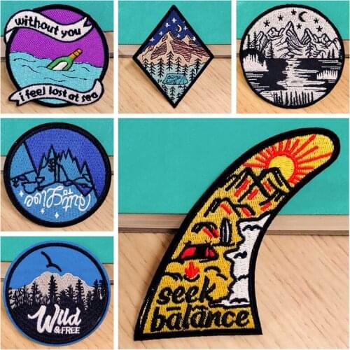 Iron On Patches For Clothing Mountain Landscape Patch Embroidery Patch Camping Outdoor Badge Patches For Clothes Applique Decor