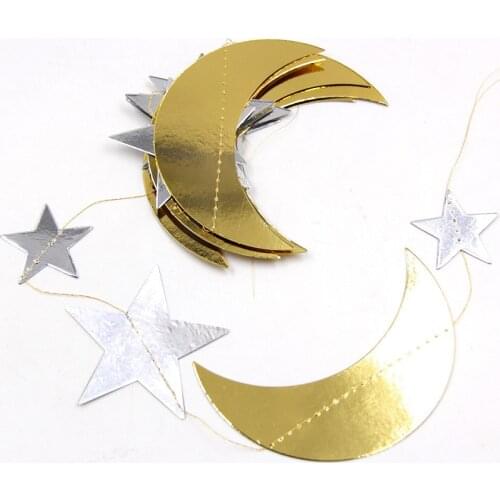 Ramadan Kareem Decor Gold Glitter Moon Stars Garland hanging string Islamic Muslim Festival Event Party Ornament 2M