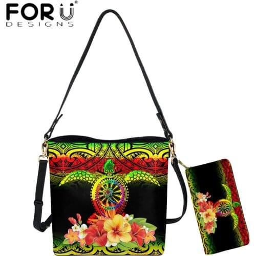 FORUDESIGNS Luxury Leather Bags For Women Chuuk Tribal Polynesian Turtle With Hibiscus Floral Designs Lady Messenger Purse