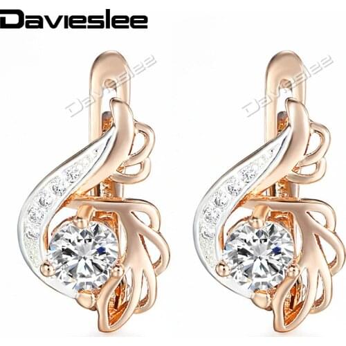 Davieslee Womens Earring Round Clear CZ 585 White Rose Gold Filled Cubic Zirconia Stud Earrings for Women LGE104