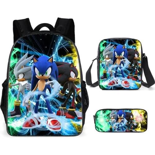 3pcs/Set School Bag Sonic Backpack Children Bookbag Boys Girls School Backpack Daily Mochila