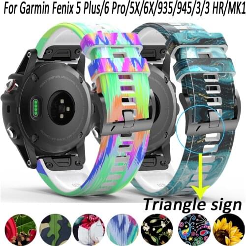 Printed Silicone Watch Band For Garmin Fenix 5X/5/6X Pro/6/935/945/MK1/3 HR Bracelet Replacement Wrist Strap Buckle 22/26MM Band