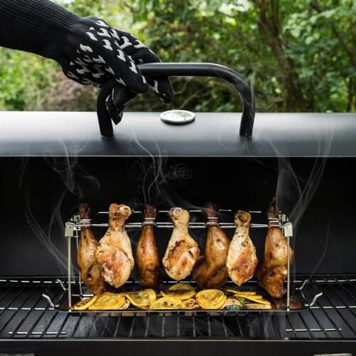 Collapsible Stainless Steel Barbecue Roaster Stand Tray Chicken Wing Leg Rack Grill With BBQ Pan Barbecue Accessories