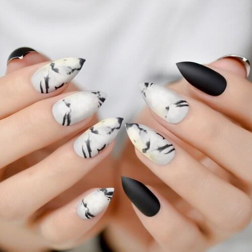 Medium Almond Mixed Black Nails Art Gel Tips Decoration Nails False Hand Dummy Optional Stick On Nails With Design IMABC