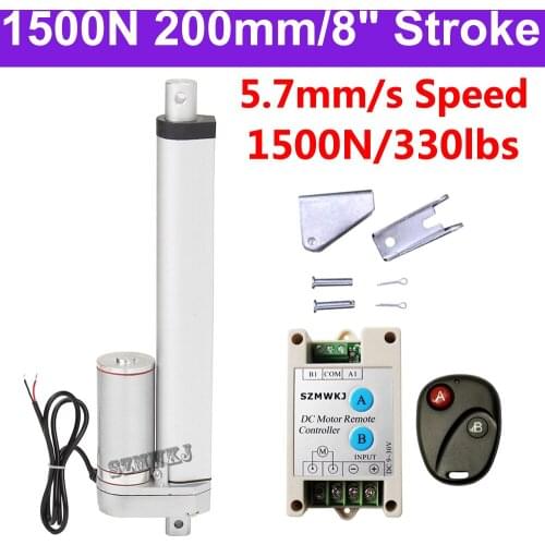 Heavy Duty 1500N DC 12V 200mm 8" Stroke Linear Actuator 5.7mm/s Spd Door Opener Motor Controller Brackets Bed Lift Table Tools