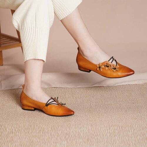 YourSeason Ladies 2021 Vintage Shoes Pointed Toe Genuine Leather Spring Autumn Handmade Women Sewing Concise Casual Pumps