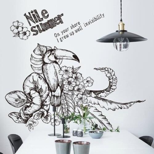 Creative Black White Sketch Wall Stickers Home Office Decor Art Bird Decals Room Mural Living Room Decoration DIY Wallstickers