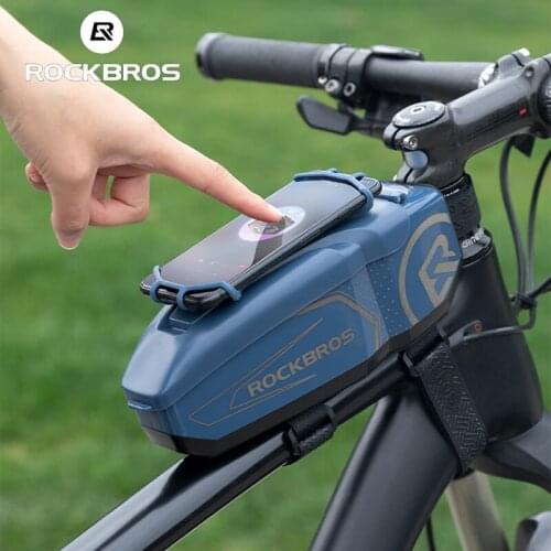ROCKBROS Hard Shell Bicycle Bag Front Top Tube Cycling Bag Waterproof 4-6.5' Phone Bag MTB Pack With Raincover Bike Accessories