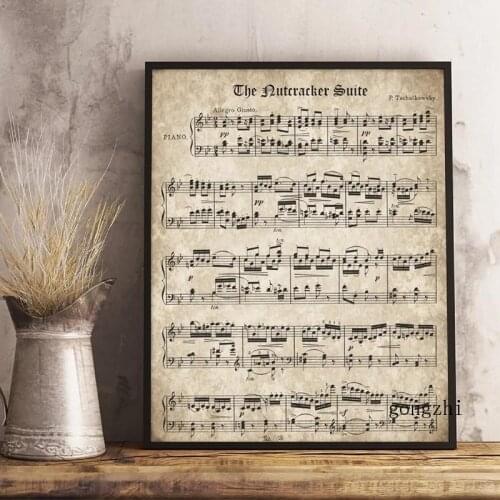 Vintage Sheet Music Poster and Print Tchaikovsky Classical Piano Piece Canvas Painting Wall Art Pictures Living Room Home Decor