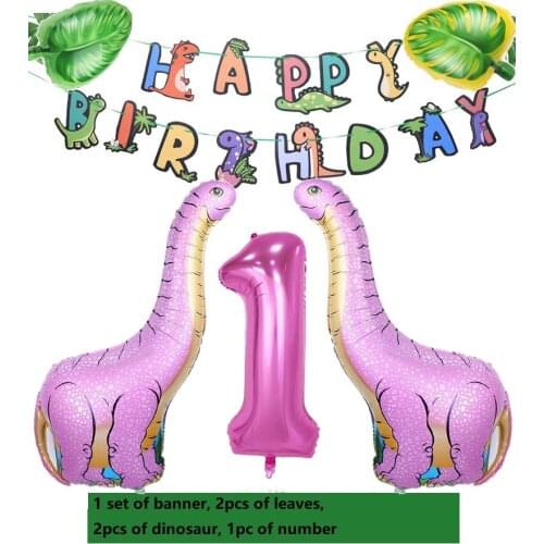 1set dinosaur balloons 32inch number foil green leaves Jurassic dragon birthday party banner supplies kids toys helium globals
