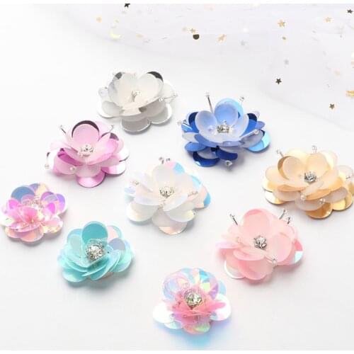 High Quality 3D Handmade Sequins Beads Flower Applique Patches For Hair Clip Bags Brooch Dress Embroidery DIY Sewing Accessories