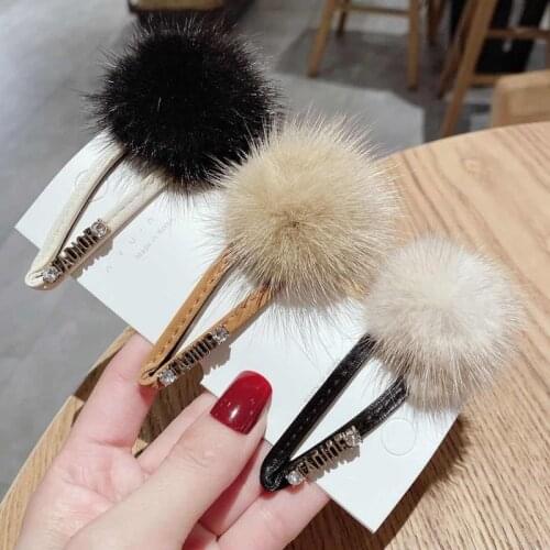 YonbaoDY New luxury fashion real fur hair clips for women Mink hair ball hair accessories t24