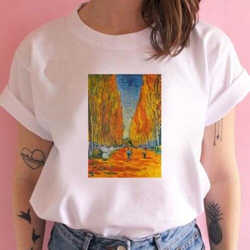 Women Summer Van Gogh Painted Vintage Fashion Aesthetic White T-Shirt 90s Cute Art Tee women New Style White Tees Female