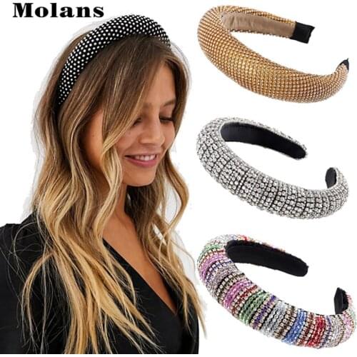 Molans Alloy Full Rhinestones Headband Thick Sponge Crystal Pear Hairband For Women Korea Hair Accessories Girls Padded Headband