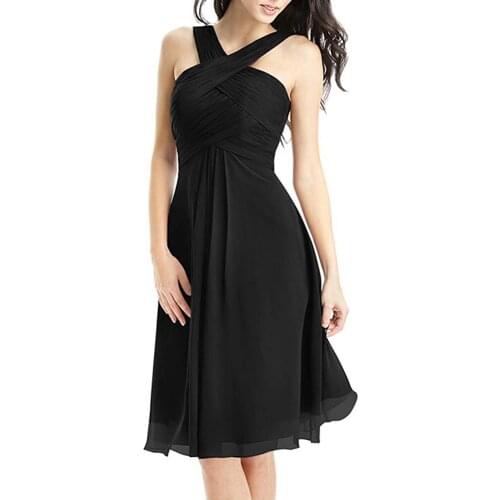 Womens Short Chiffon Bridesmaid Dress Halter Knee Length Party Evening Gown платья для выпускного vestidos de fiesta платья