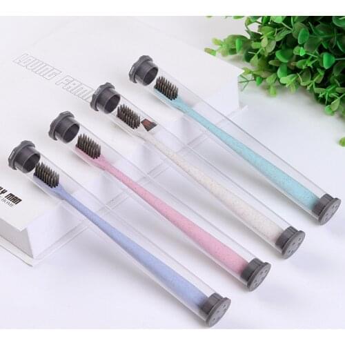 Wheat Straw Bamboo Charcoal Toothbrush Adult High Quality Soft Wheat Toothbrush Portable Tube a Toothbrush Wholesale