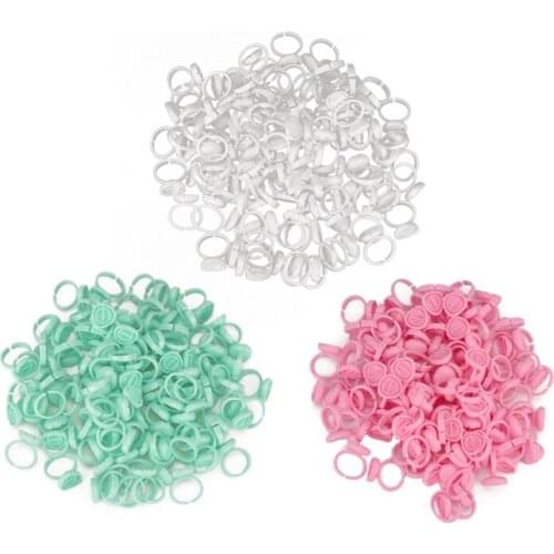 Glue Rings 100PCS Disposable Pigment Rings Cups Plastic for Eyelash Extension Nail Art Adhesive Glue Holders 3 Colors