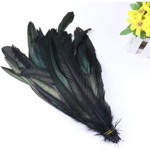 20Pcs/Bag Natural Black Rooster Tail Feathers Jewelry Accessories Carnival Party Decoration for Crafts Plumes 25-35cm Wholesale