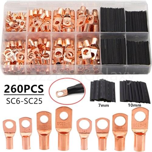 260/240/60CPS Assortment Car Auto Copper Ring Terminal Wire Crimp Connector Bare Cable Battery Terminals Soldered Connectors Kit