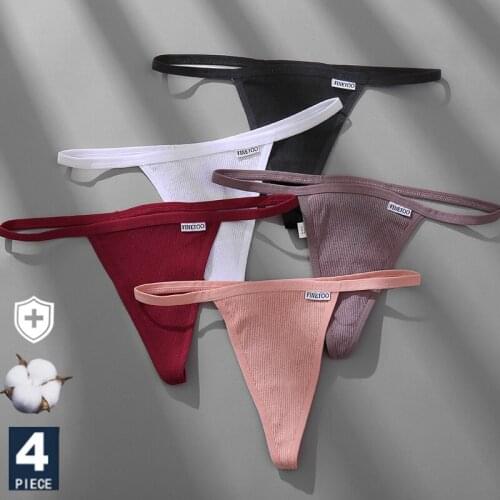 4PCS/Set Cotton Women Panties Woman Thong G-string Underwear Pantys Sexy Low Waist Underpant For Ladies Lingerie Female