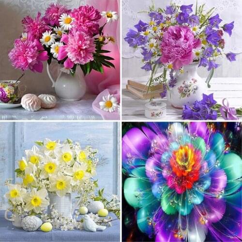 5D DIY Diamond Painting Flowers Vase Cross Stitch Kit Full Round/Square Drill Diamond Embroidery Mosaic Rose Art Picture Gift