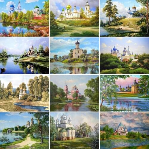 5D Diy Diamond Painting Church Summer Nature Cross Stitch Kit Full Drill Embroidery Mosaic Art Picture of Rhinestones Home Decor