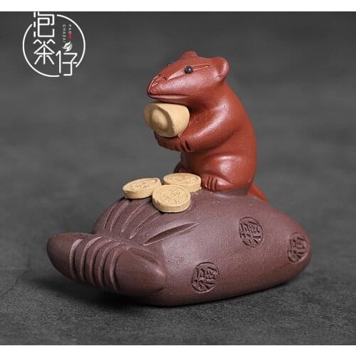 Tea seed kunfu tea purple sand tea pet rat small place Chinese zodiac zen tea ceremony can raise personality living room