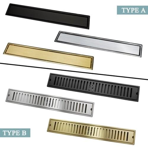 Bathroom Shower Drain Floor Shower Tile Insert Drain 304 Stainless Steel Shower Floor Long Linear Drainage Channel Black Gold