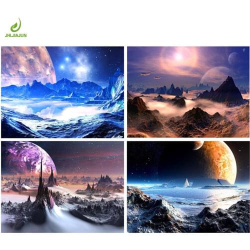 JHLJIAJUN 4 Piece Planet Astronomy Painting Modual Canvas DecorationModular Picture Art Decorative Nordic Bedroom Posters