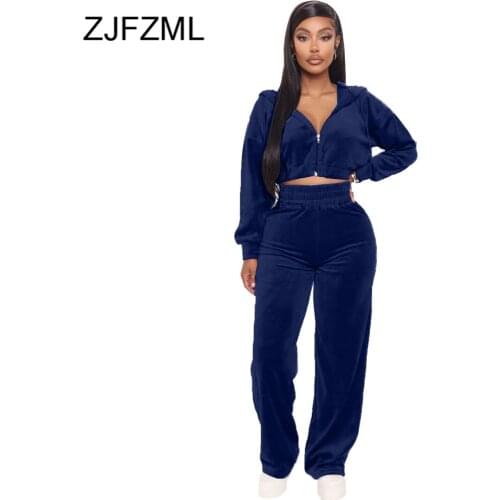 Solid Activewear Workout Velvet Velour Tracksuit Women Long Sleeve Hooded Crop Top+high Waist Straight Pant 2 Pcs Matching Sets