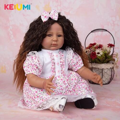 KEIUMI Black Skin 55 CM Reborn Baby Girl Dolls Cloth Body Lifelike Beautiful Baby Doll Reborn For Kids Birthday Xmas Presents
