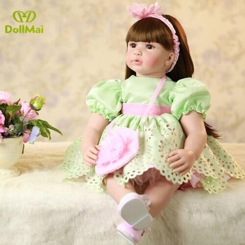 22"56cm brown long hair princess cute Toddler dolls Reborn Babies Silicone vinyl Baby Kids shoe+clothes Birthday Gifts Toys