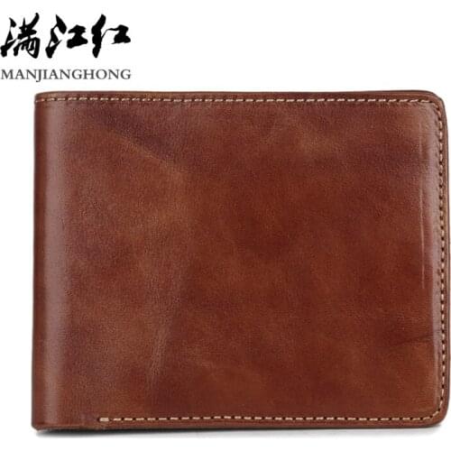 Men Genuine Leather Coin Pocket Purses Male Casual Business Gift ID Credit Card Holder Bags Vintage Short Brown Wallets 1667