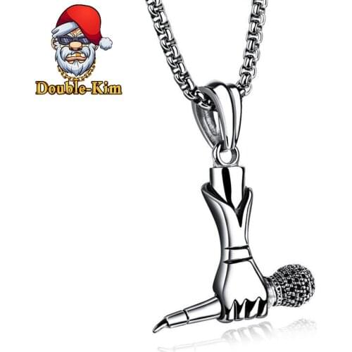 Singer Microphone Pendant Necklace Men Hip-Hop RAP Street Culture Titanium Stainless Steel Classic Chain Necklace Men Jewelry